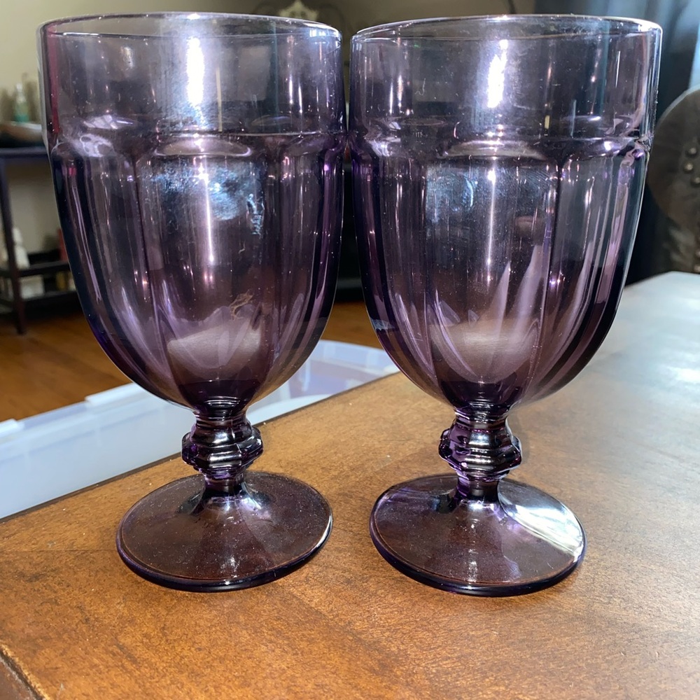 Vintage pair of Libbey Duratuff Amethyst Gibraltar Goblets